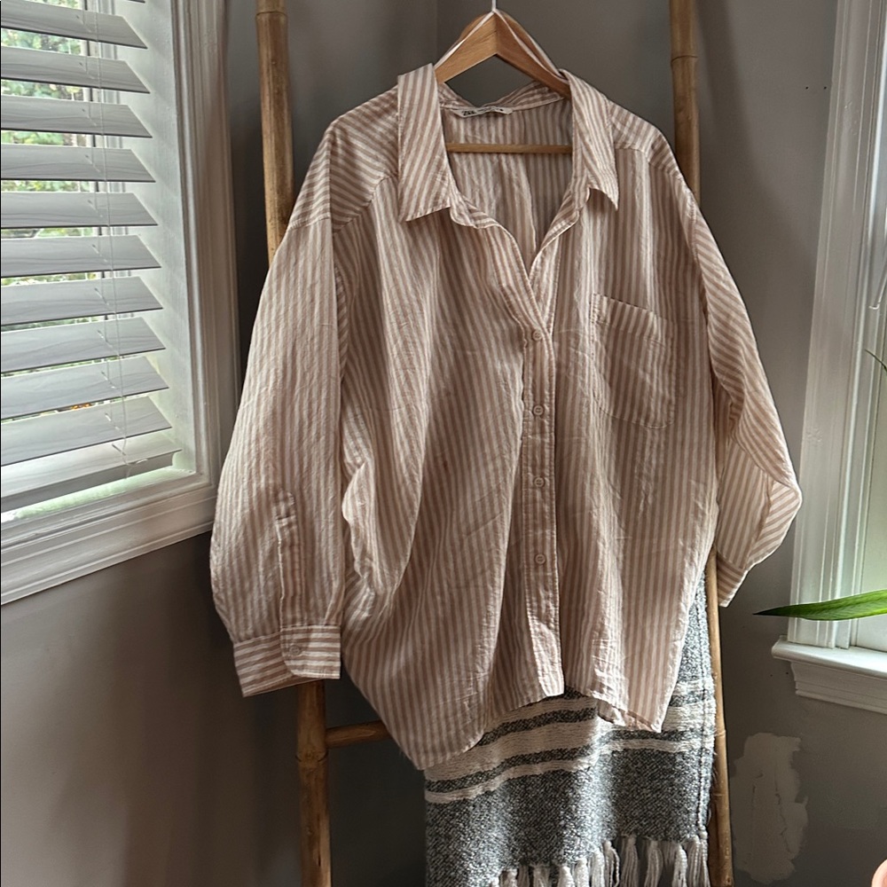 Zara Beige and White Striped Shirt